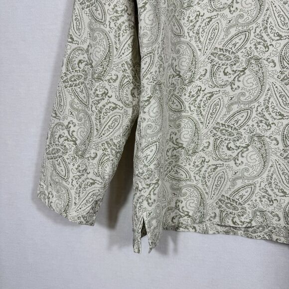 Silk Icon 100% Silk Paisley Button-Up Shirt Womens Small Beige Green Long Sleeve - Picture 14 of 15